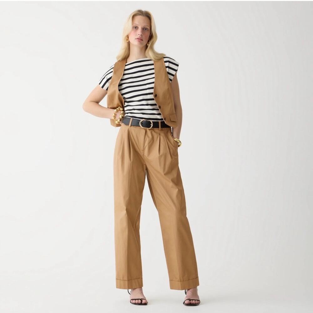 J.Crew Pants Womens 6 Tan Wide Leg Essential Lightweight Chino Pleated Classic